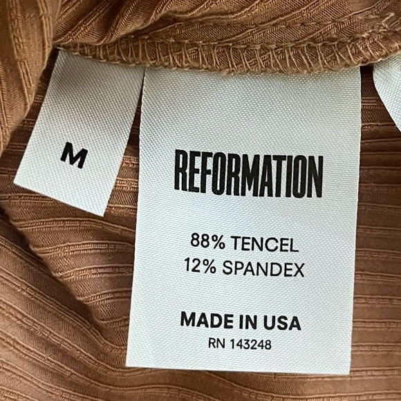REFORMATION | Edison Blush Tan Stretch Ribbed Lace-up Long Sleeve Midi | Size M - Picture 12 of 13